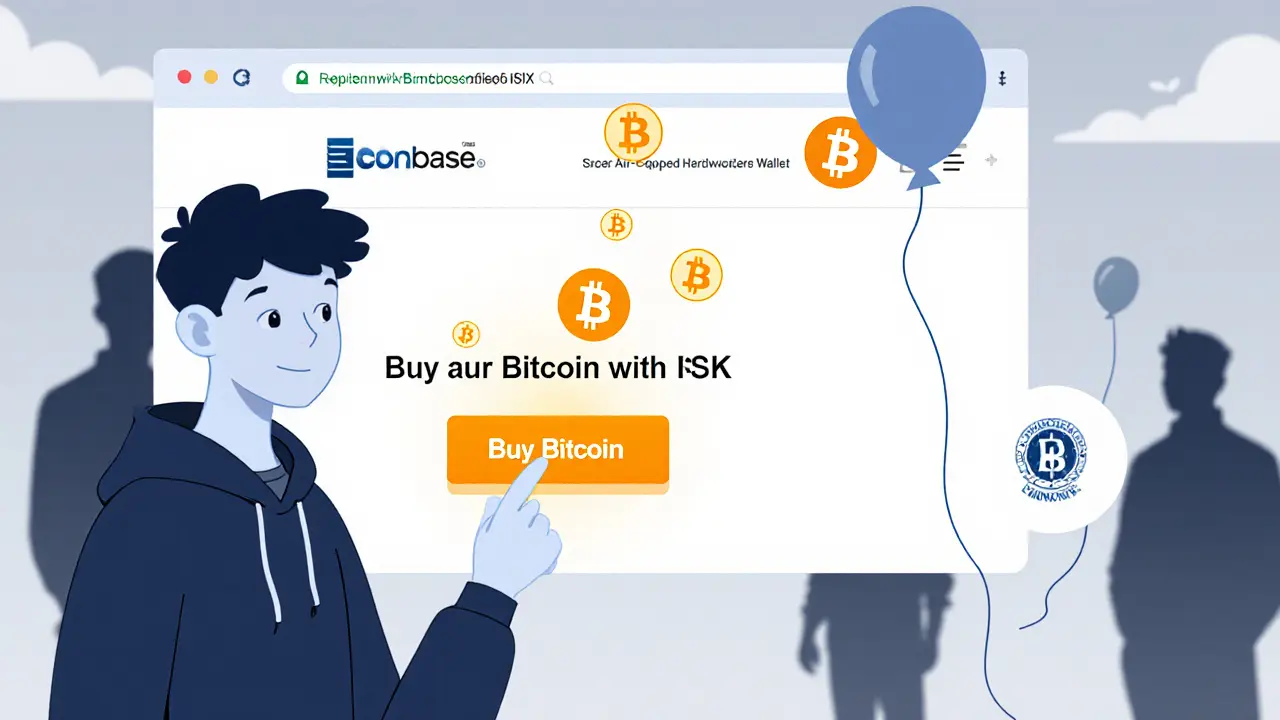 A simple ISX website interface with secure symbols and Bitcoin rising as global exchanges fade away.