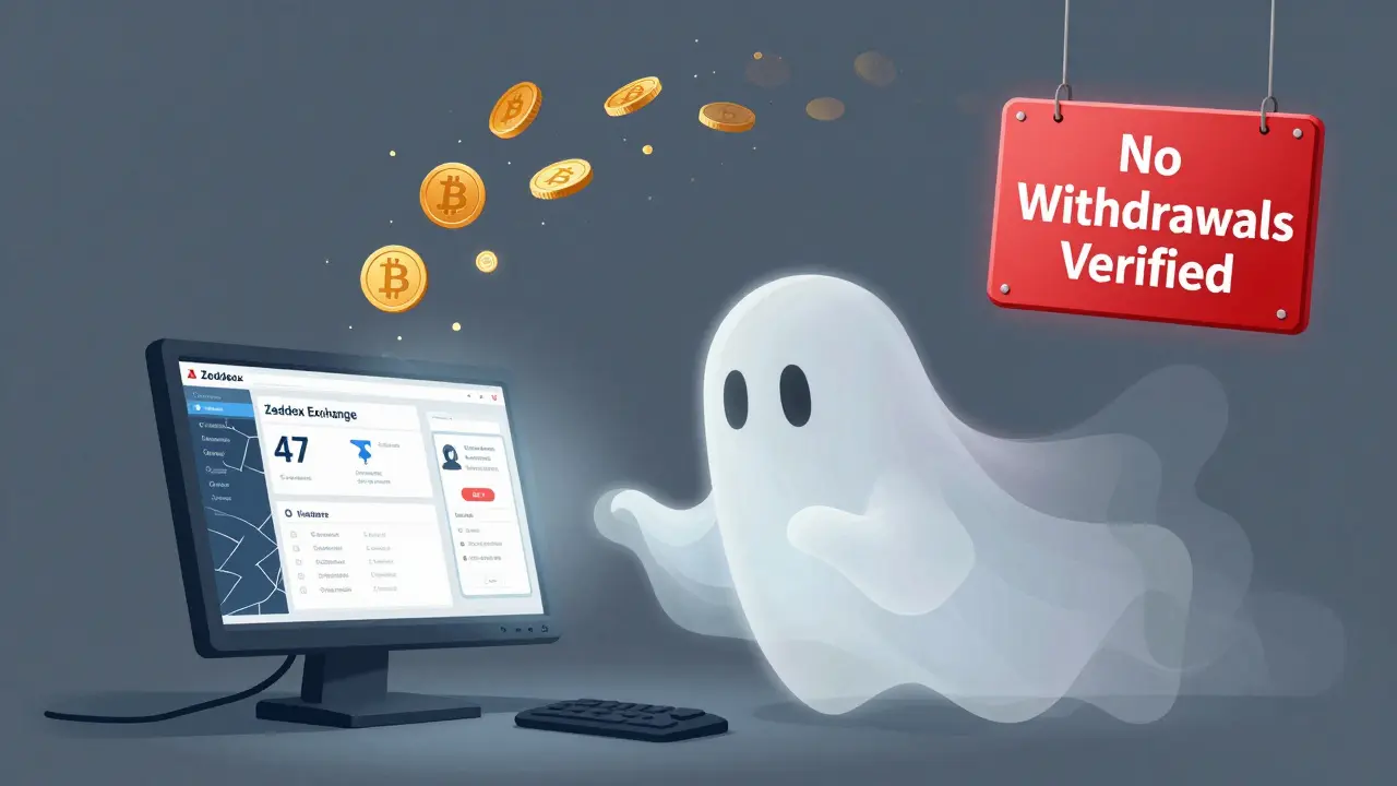 A ghostly developer vanishing beside a dead exchange screen, with crypto coins fading into nothingness.