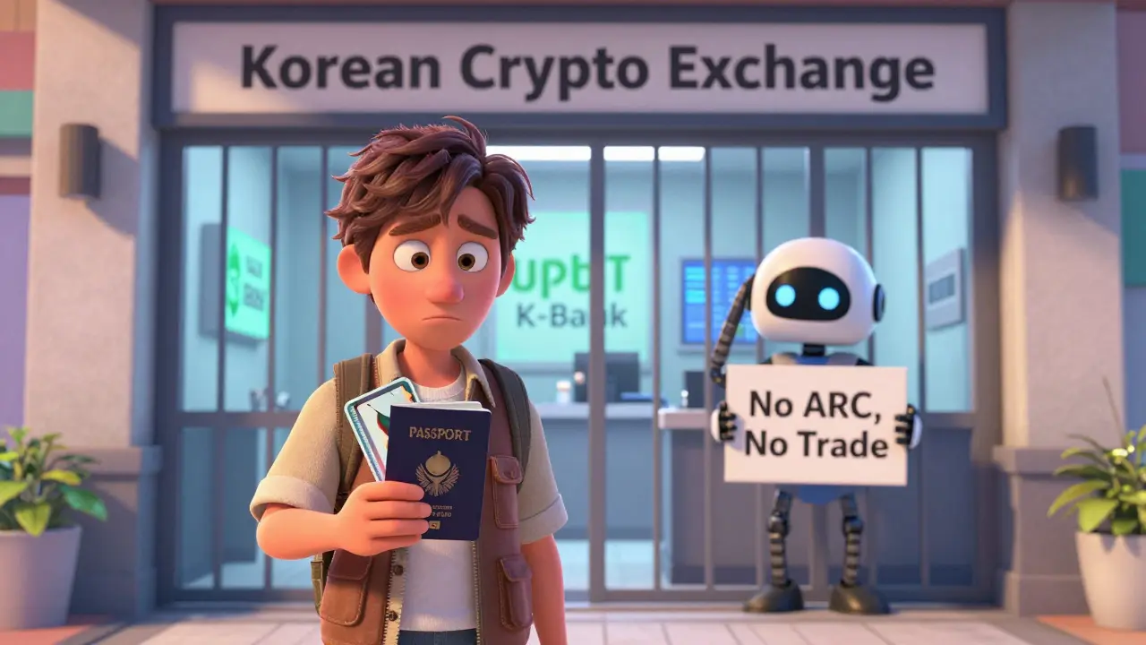 Foreign tourist barred from Korean crypto exchange due to missing Alien Registration Card.