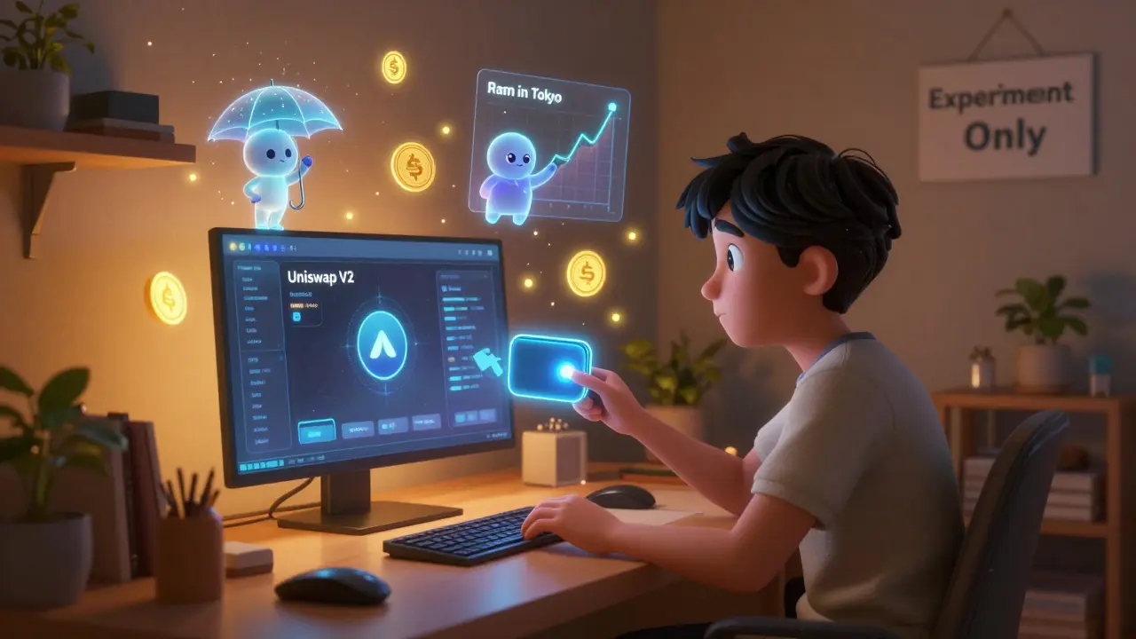 A person using a wallet to trade IONA tokens with friendly AI agents on a holographic interface.