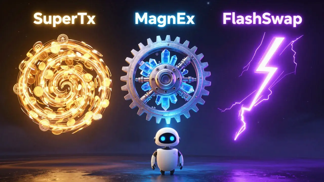 Three colorful portals representing different crypto trading tools