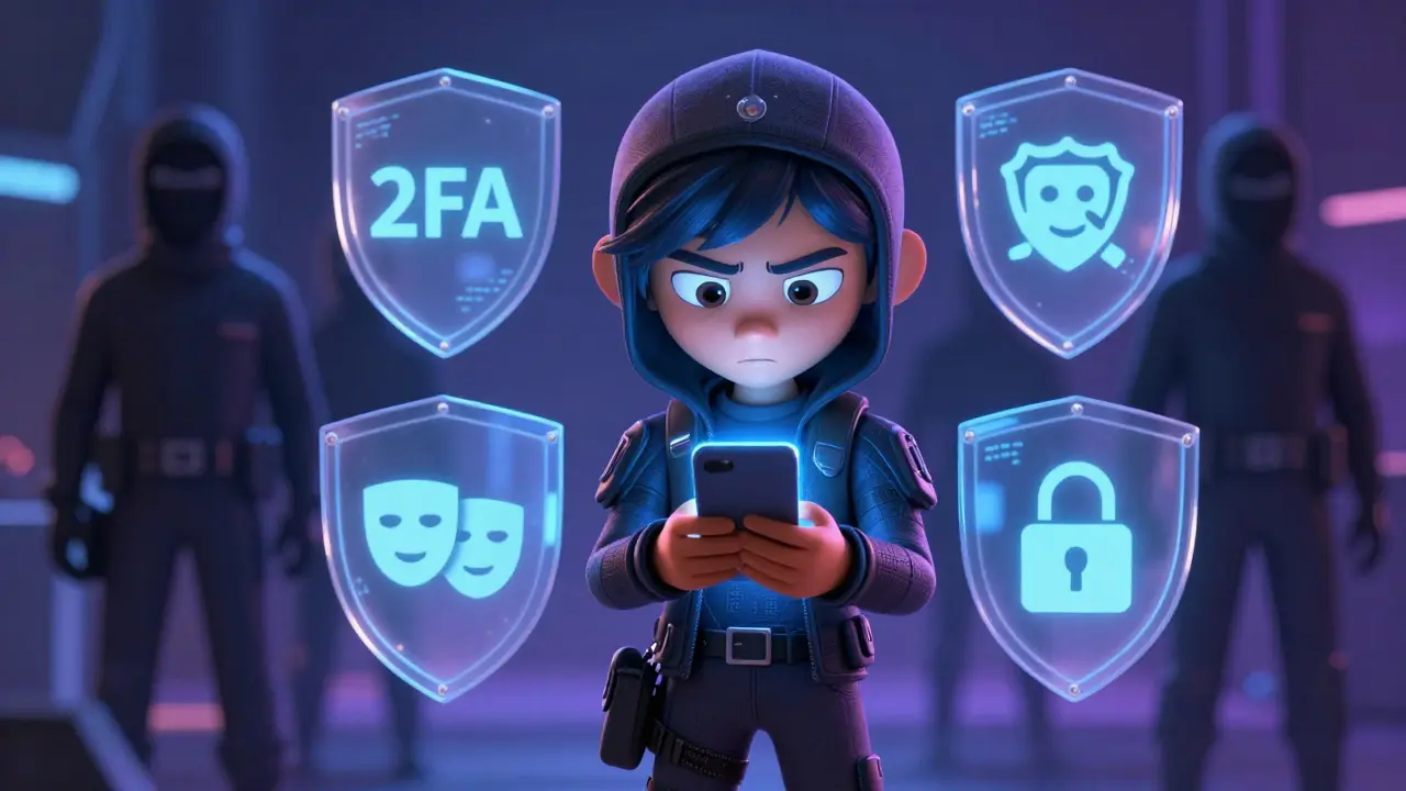 A clever character protected by digital security shields against regulatory threats.