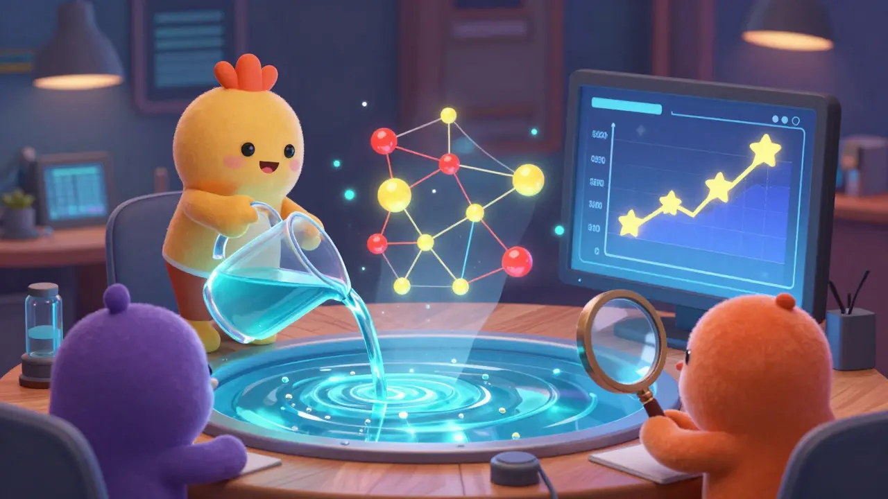 Cartoon characters engaging in liquidity provision and governance activities.