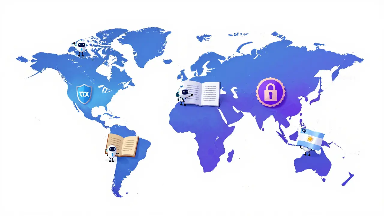 Illustrated world map showing various countries' crypto tax and regulatory policies