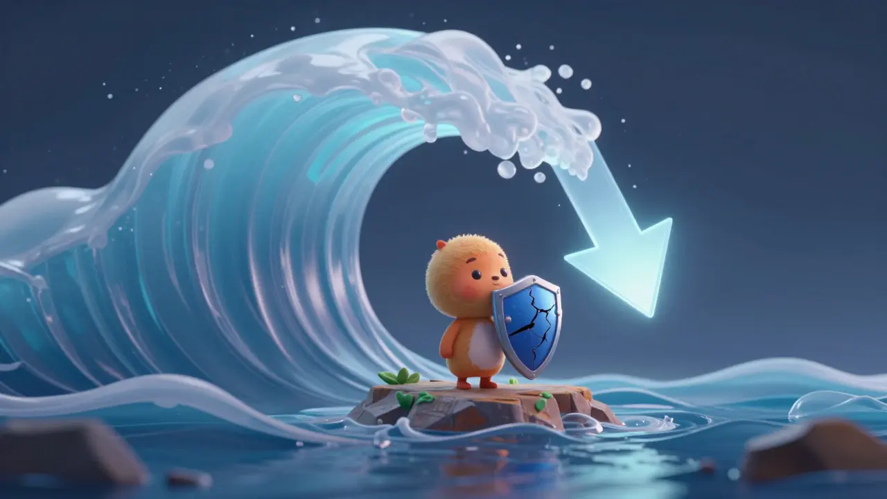 Illustration of a small trader facing a giant wave representing high leverage risk.