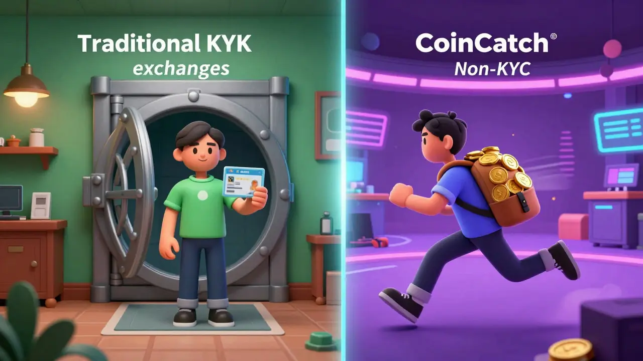 Split image comparing secure KYC trading with fast, anonymous crypto trading.