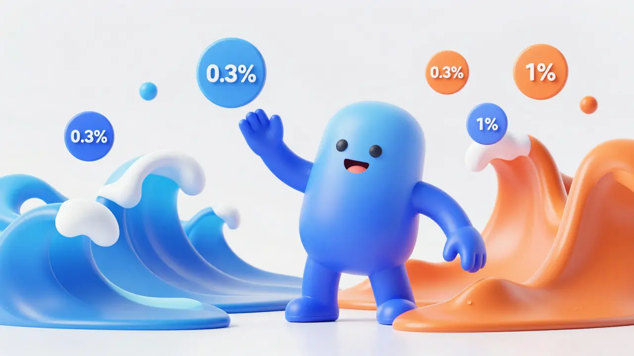 Animated liquidity pool character flexing to handle market volatility