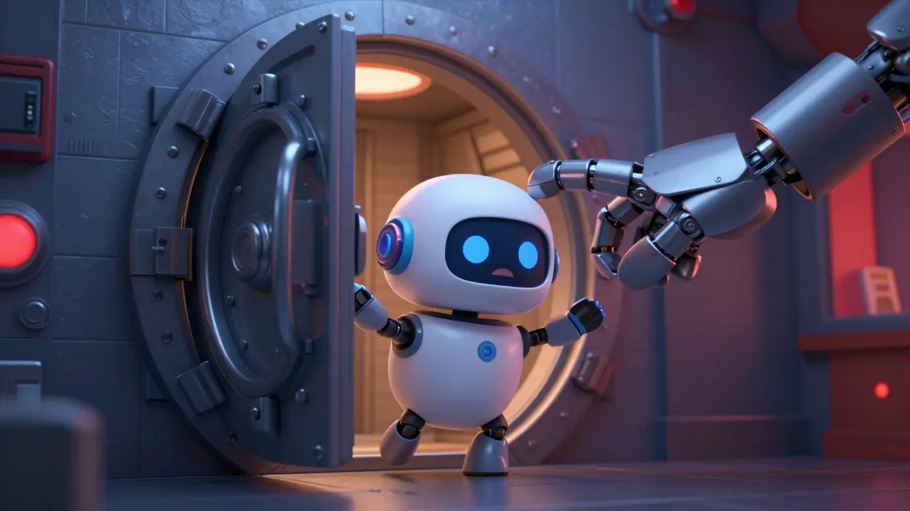 Animated robot being ejected from a vault during crypto liquidation