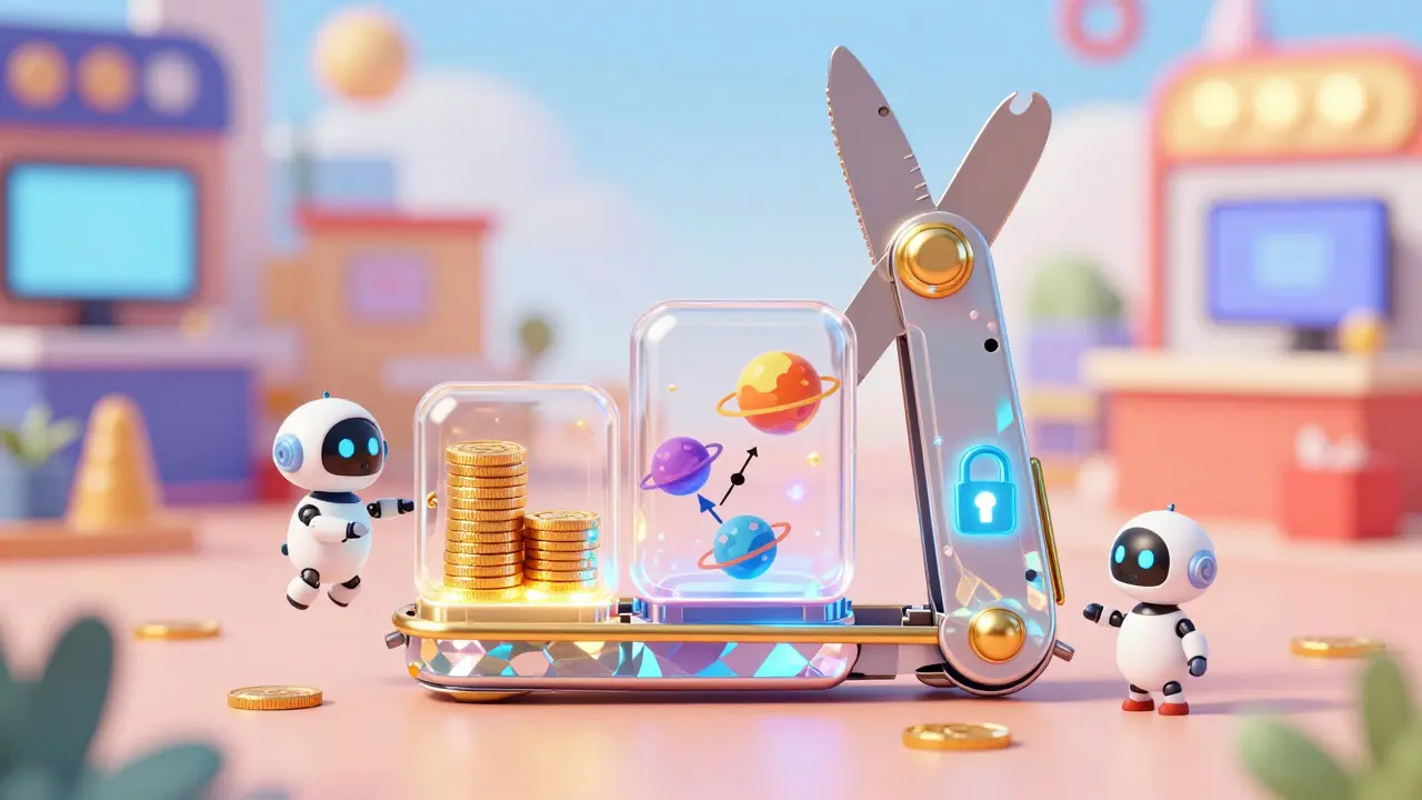 Crystal Swiss Army knife showing lending, swapping, and staking tools