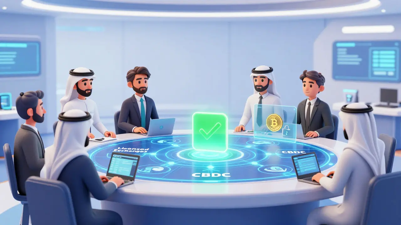 Holographic display showing licensed vs banned digital assets in a tech office.