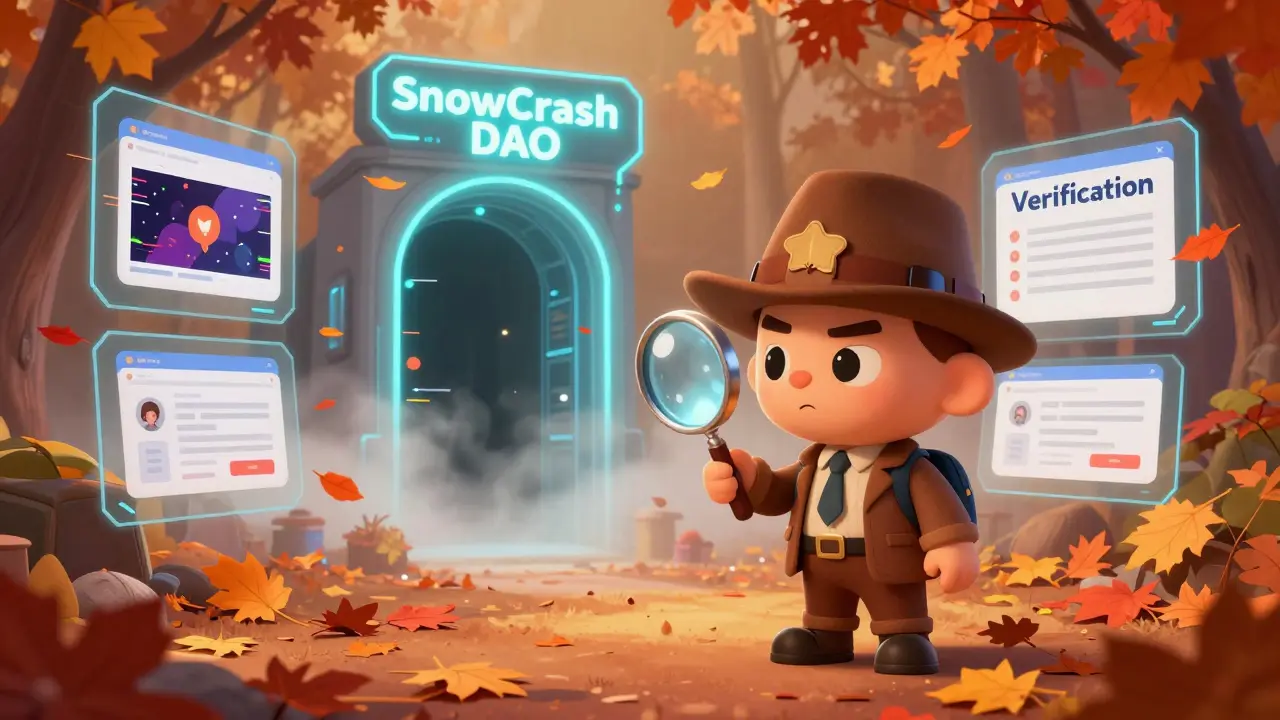 Illustration of the uncertain Autumn Special Event with a detective avatar verifying information against scams.