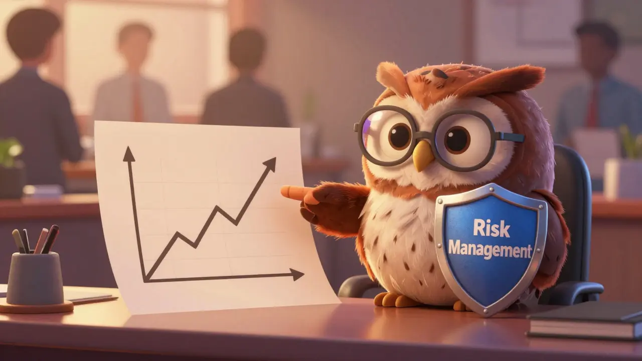 Wise owl character teaching risk management in crypto trading