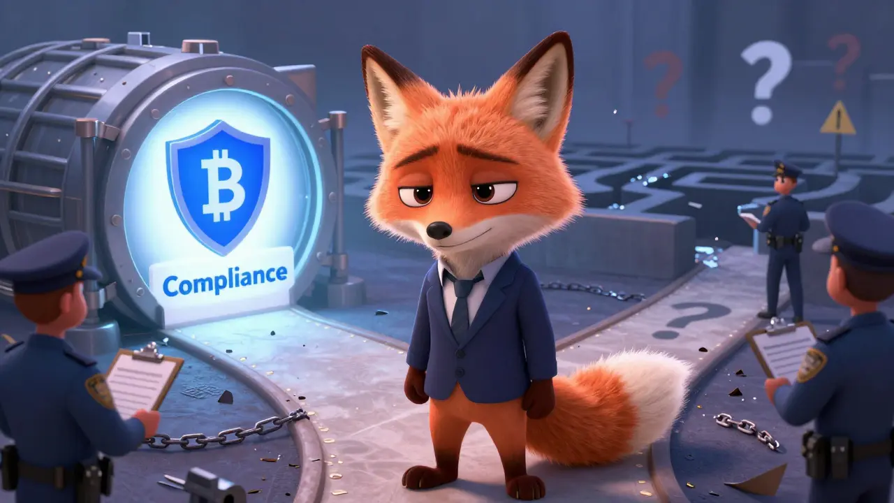 Fox character chooses between compliance safety and anonymous risk maze