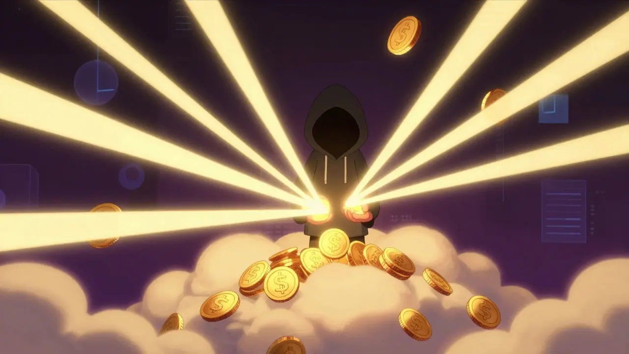Illustration of money laundering patterns with converging coin streams