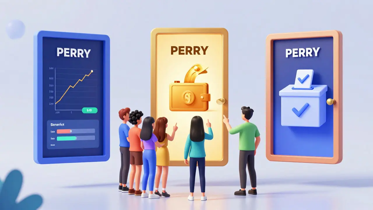 Illustration showing token utilities like trading and governance
