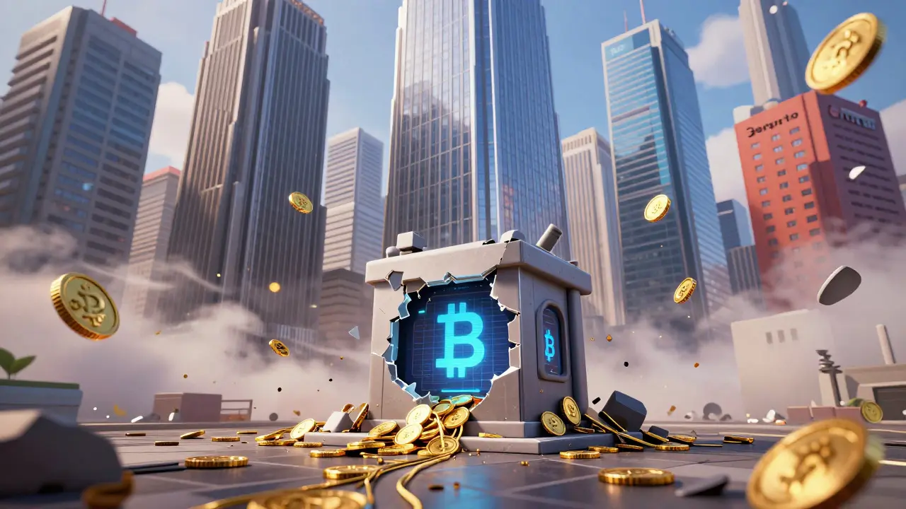 Small crumbling exchange overshadowed by giant competitor towers