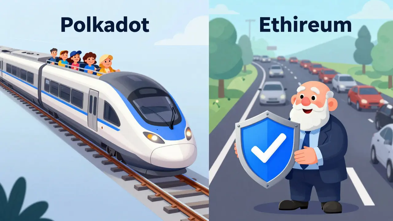 Visual comparison of Polkadot speed versus Ethereum congestion
