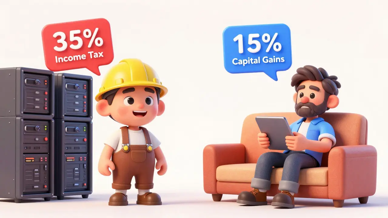 Comparison of mining vs trading tax rates in cartoon