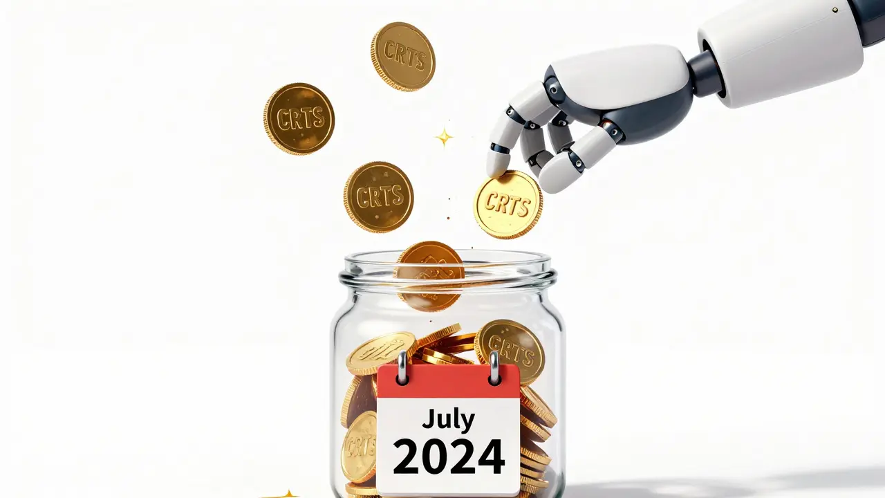 Cute golden coins being placed in a jar marked July 2024