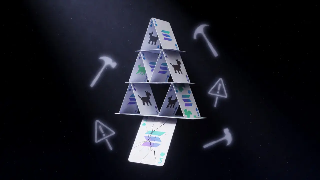 Fragile house of cards floating in space symbolizing unstable crypto