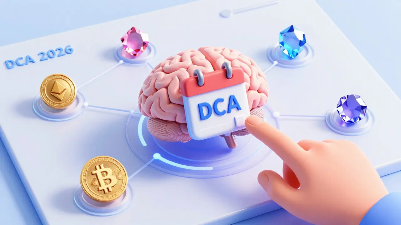 Futuristic AI brain and calendar symbolizing automated, smart dollar-cost averaging in 2026