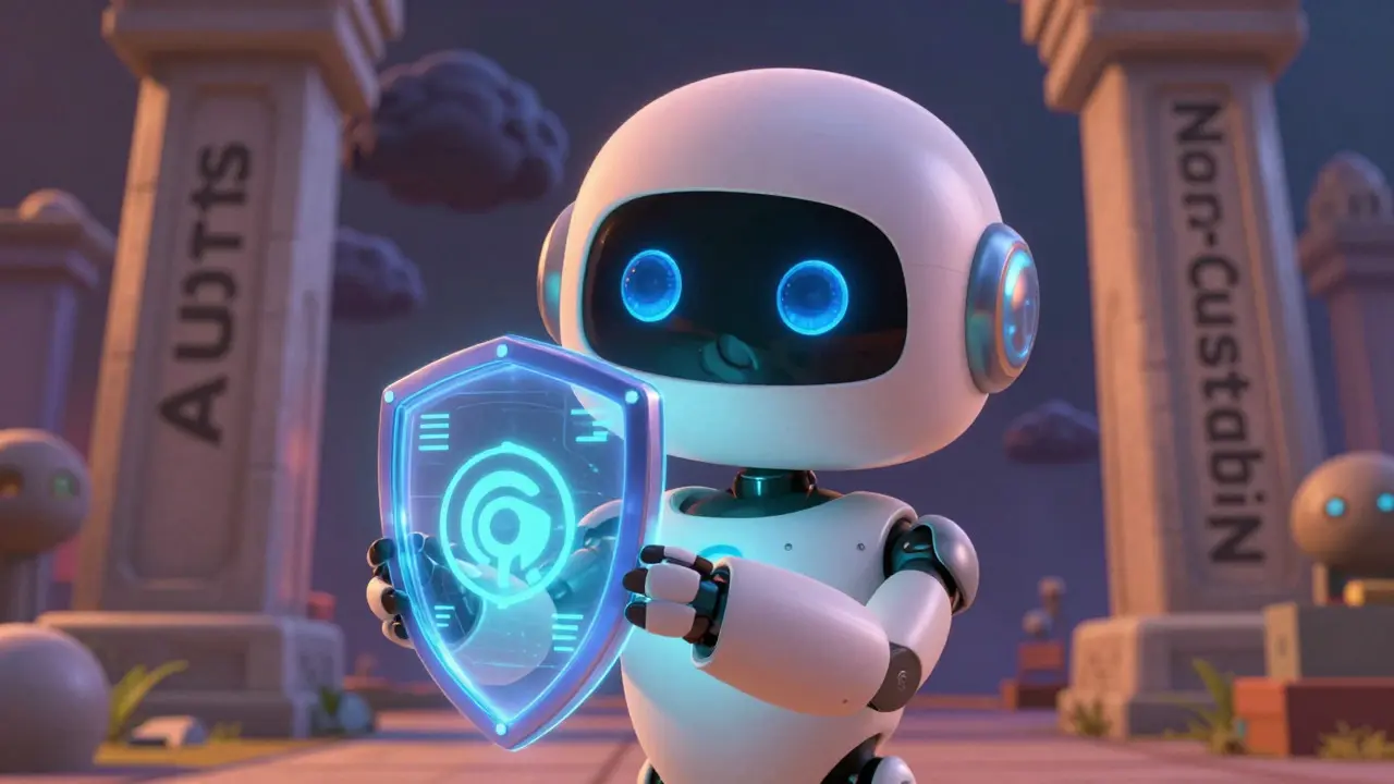 Robot holding a glowing security shield