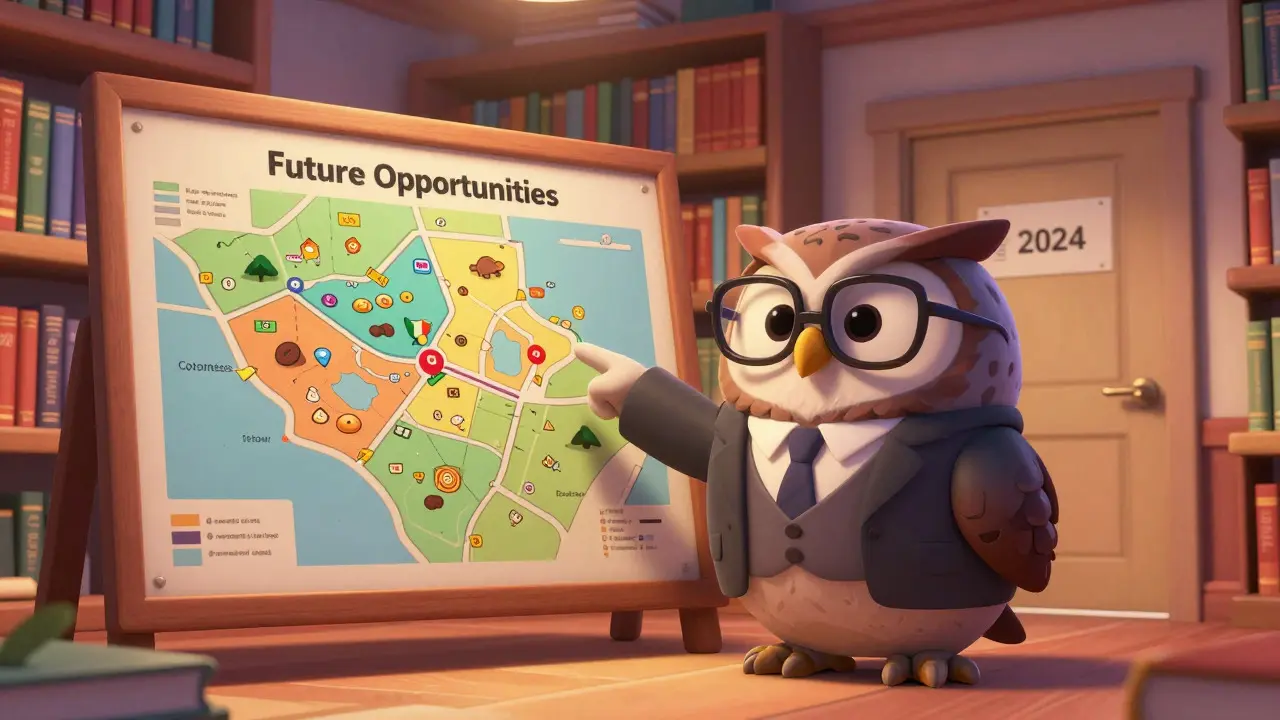 Wise owl pointing to future opportunities on a roadmap