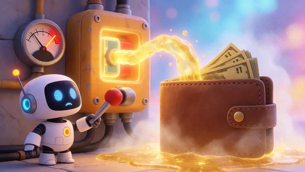 Robot pulling a circuit breaker lever to cool down an overheated trading account.