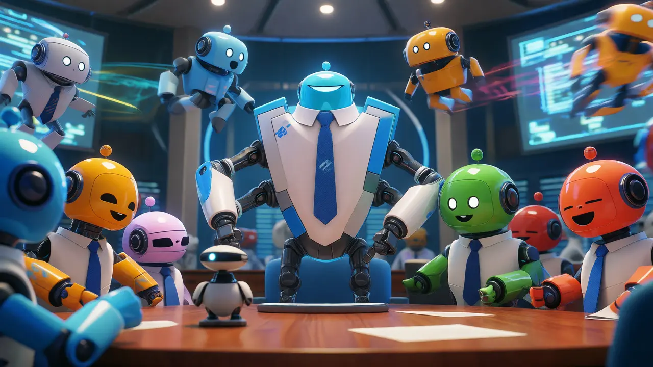 Robots representing different consensus mechanisms collaborating in a secure network.