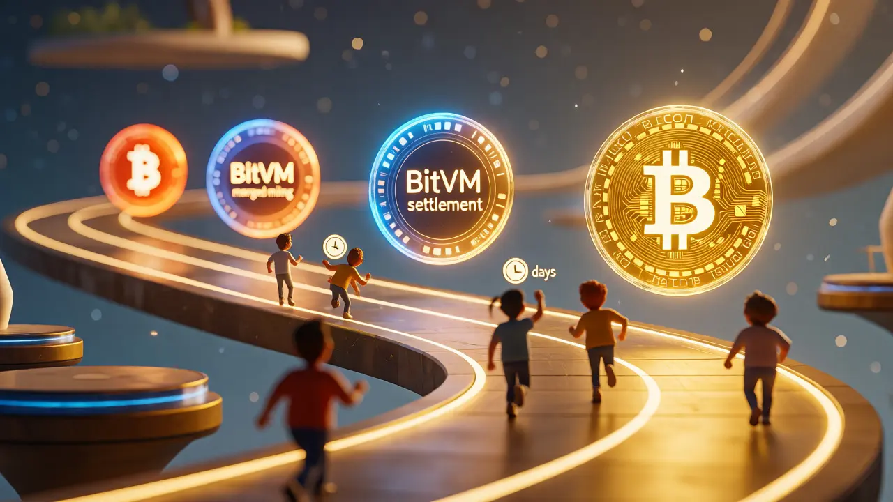 Characters walking a glowing path through four stages of the BOB roadmap.