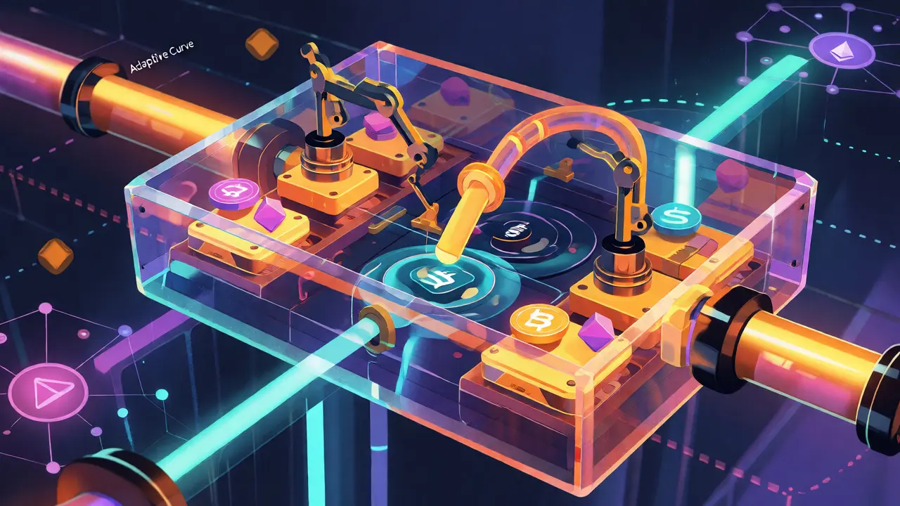 Robotic arms sorting crypto tokens in a crystal adaptive curve mechanism